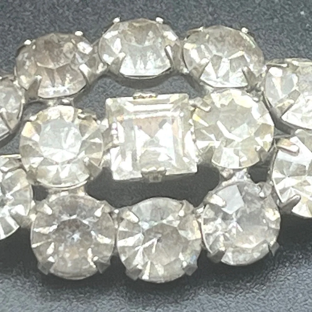 Vintage Art Deco Clear Rhinestone Open back‎ Tiered Brooch
